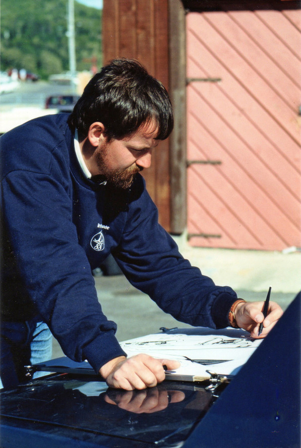 DR : Eric Berthou sur le motif à Tadoussac au Canada, Québec 1990.